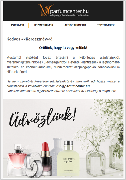 Welcome email perszonalizálás